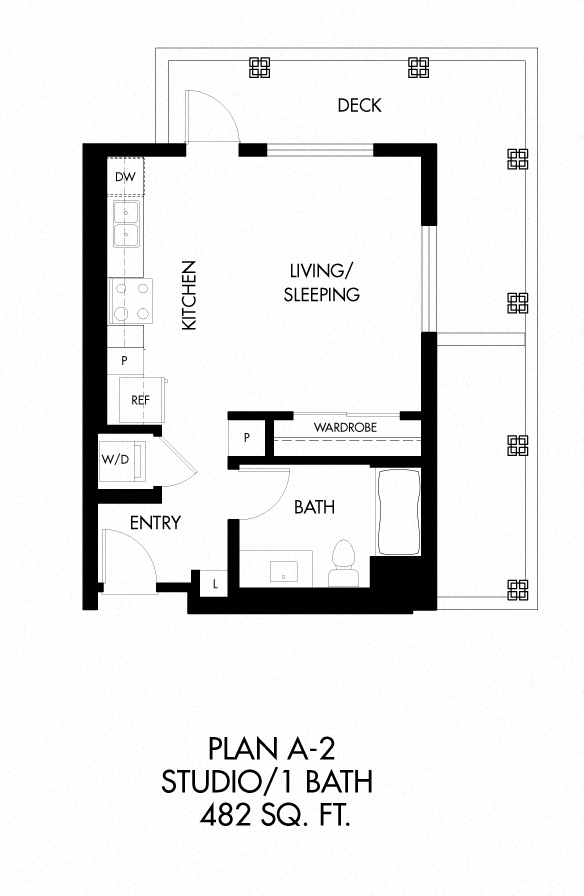 Floor plan for studio, 1 bath, 485 sqft